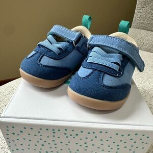 Blue Suede & Canvas Baby Walker Shoes with Hook-and-Loop Strap